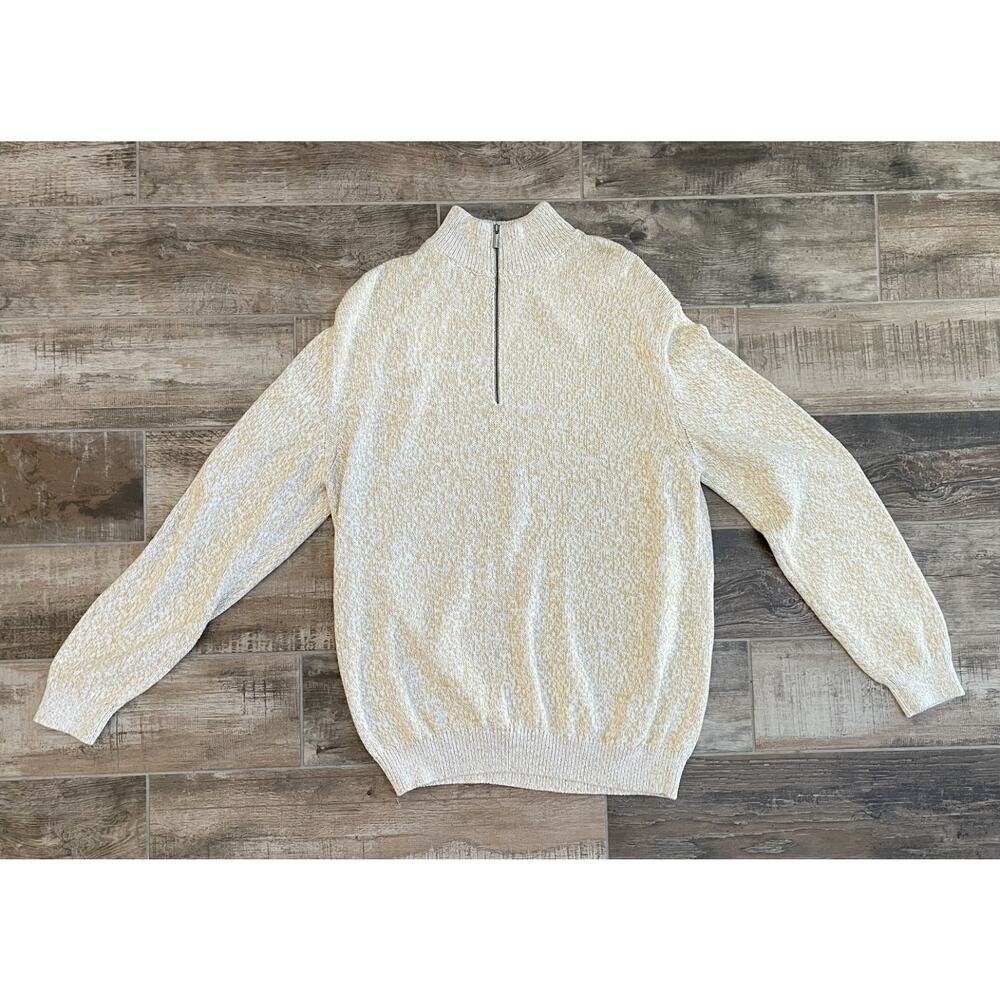 $950 NWT Massimo Alba White & Yellow Heavy Gauge Knit Cotton 1/4 Zip Sweater 2XL